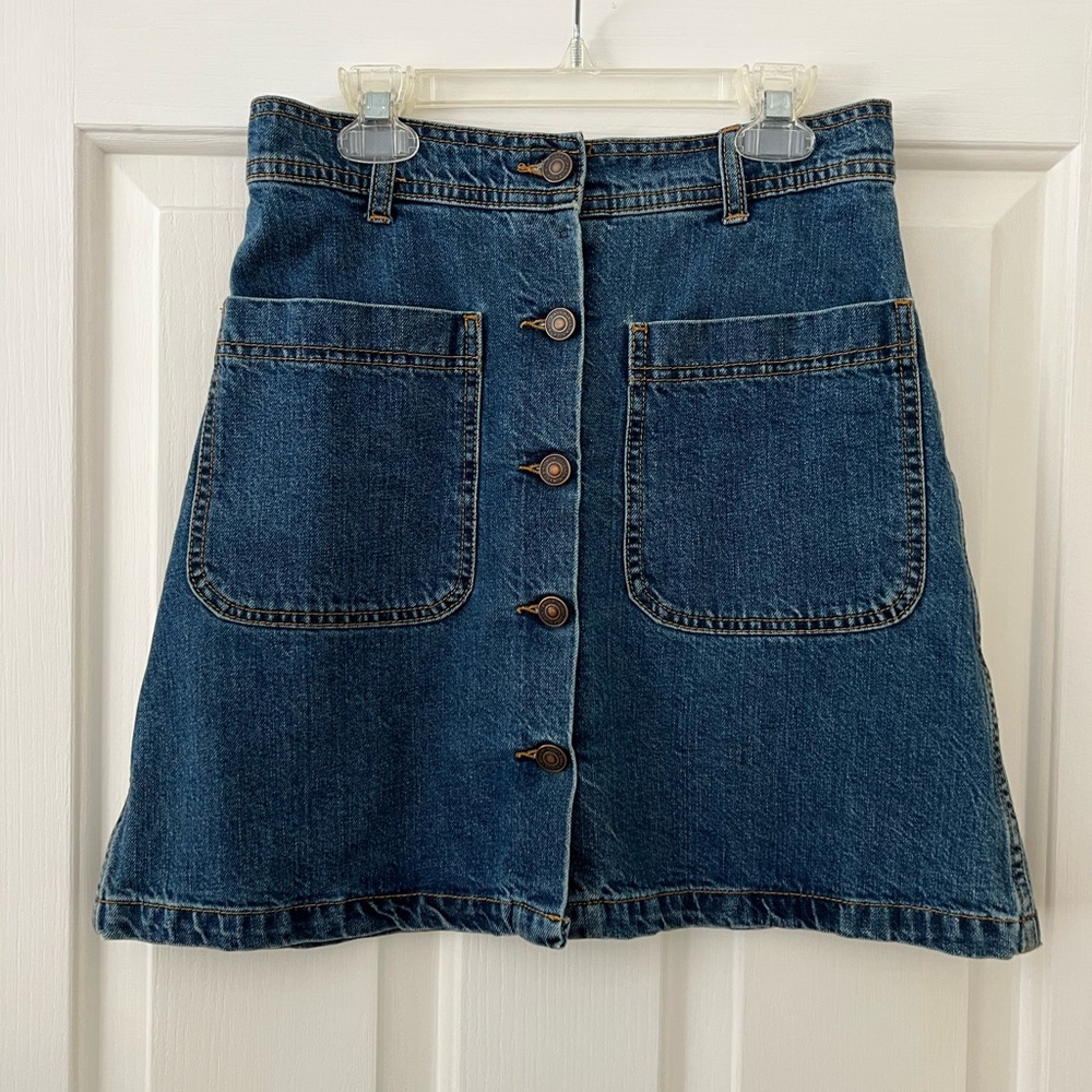 Zara Denim Skirt- Front Pockets, Button Up- Blue Jean, XS